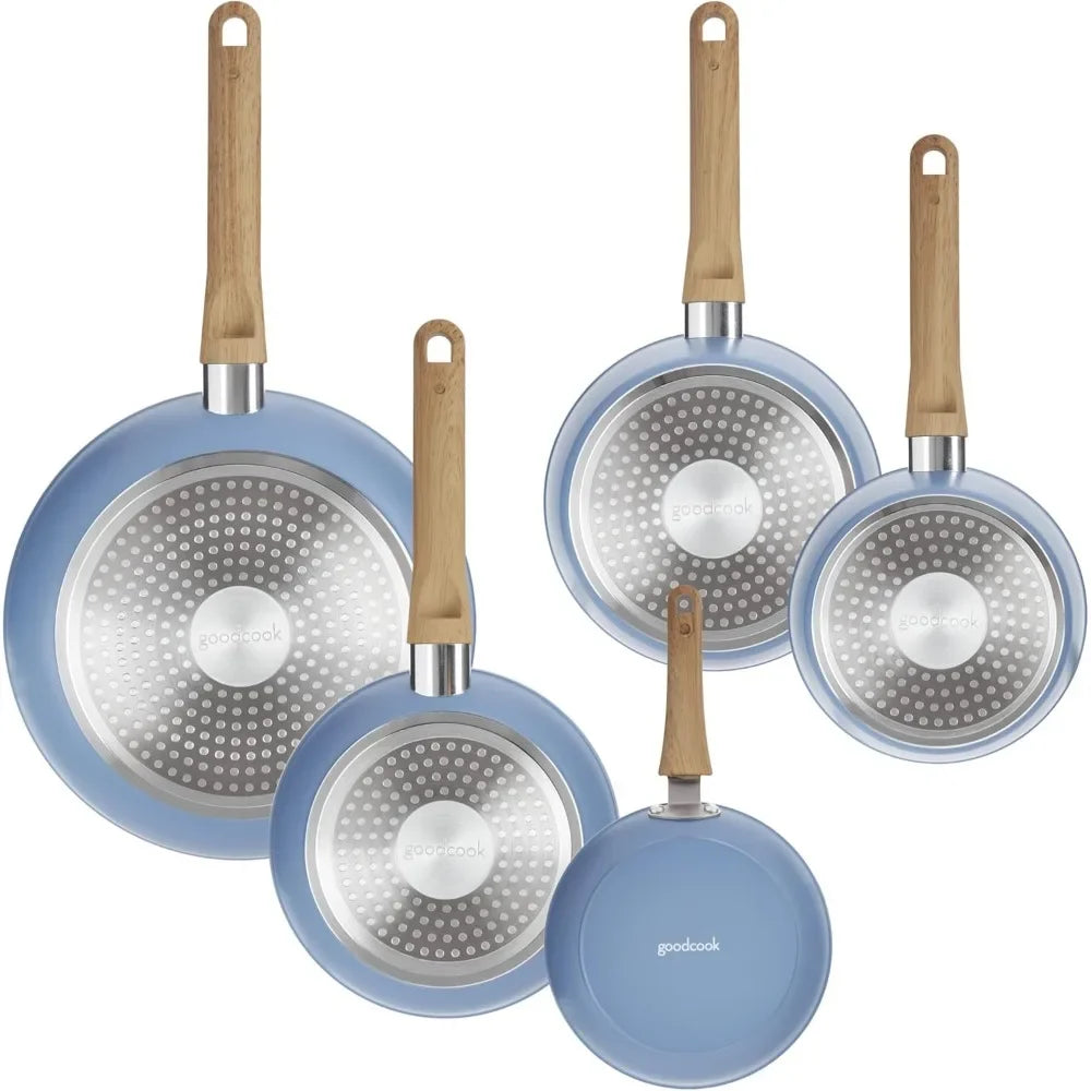 Ceramic Titanium-Infused Cookware Set,Light Blue–Pots,Pans,Steamer,Spoon&Turner–Induction Cookware Kitchen Pots Pans Set