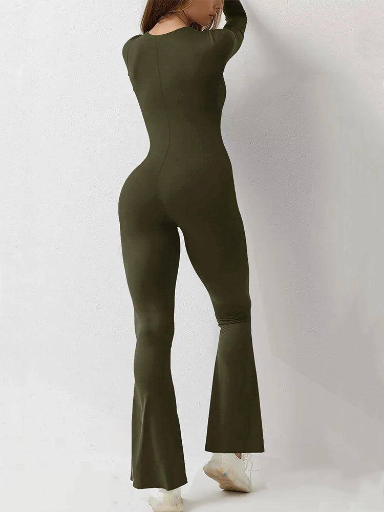 Women Wide Leg Yoga Bodysuit Outfit One Piece Gym Fitness Plus Size Jumpsuit