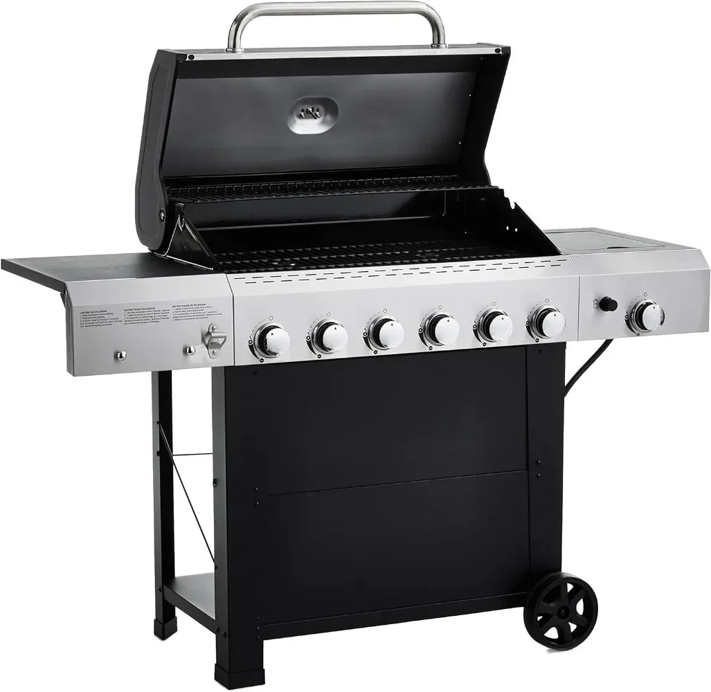 Freestanding Gas Grill with Side Burner, 6 Burner (66,000 BTU) BBQ Grills