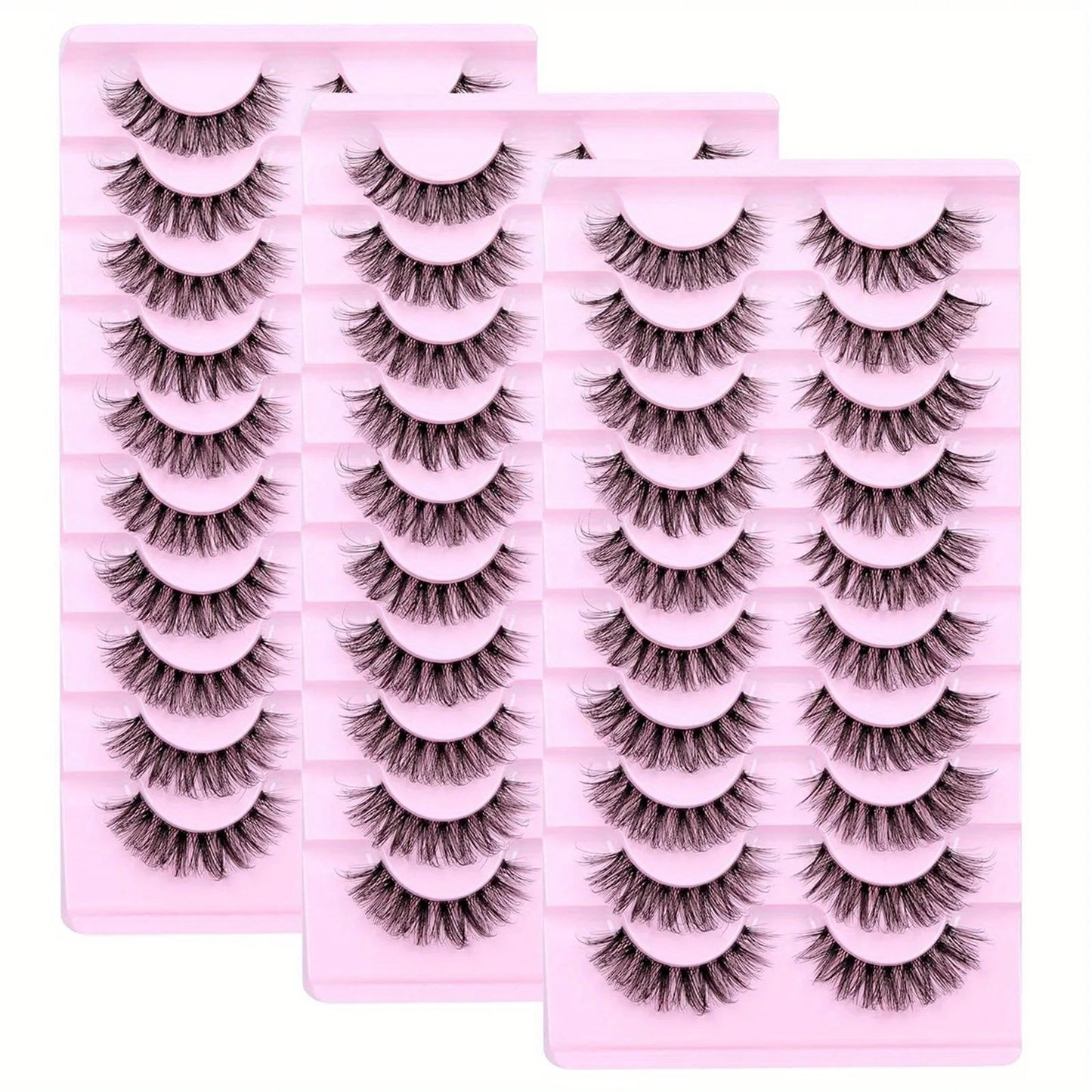 3Boxes(30Pairs)  False Eyelashes 3D Volume Strip Lashes D  with Clear Band Eye Lashes