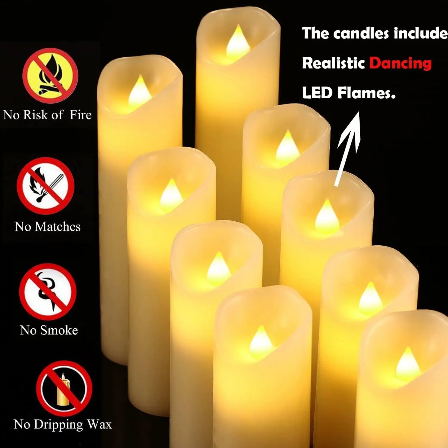 LED Candles Flameless Candles Set of 9 Real Wax Pillar Flickering Battery Candles With 10 key Remote Control Timer 300 Hours