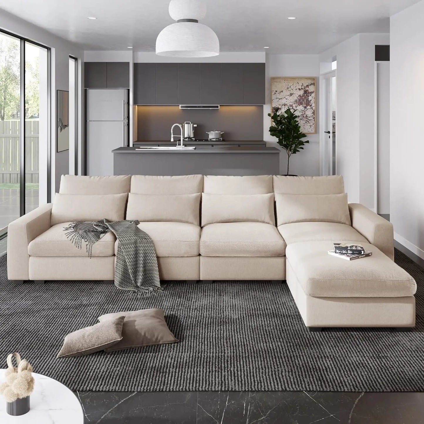 Modern Upholstered Sectional Sofa Set,