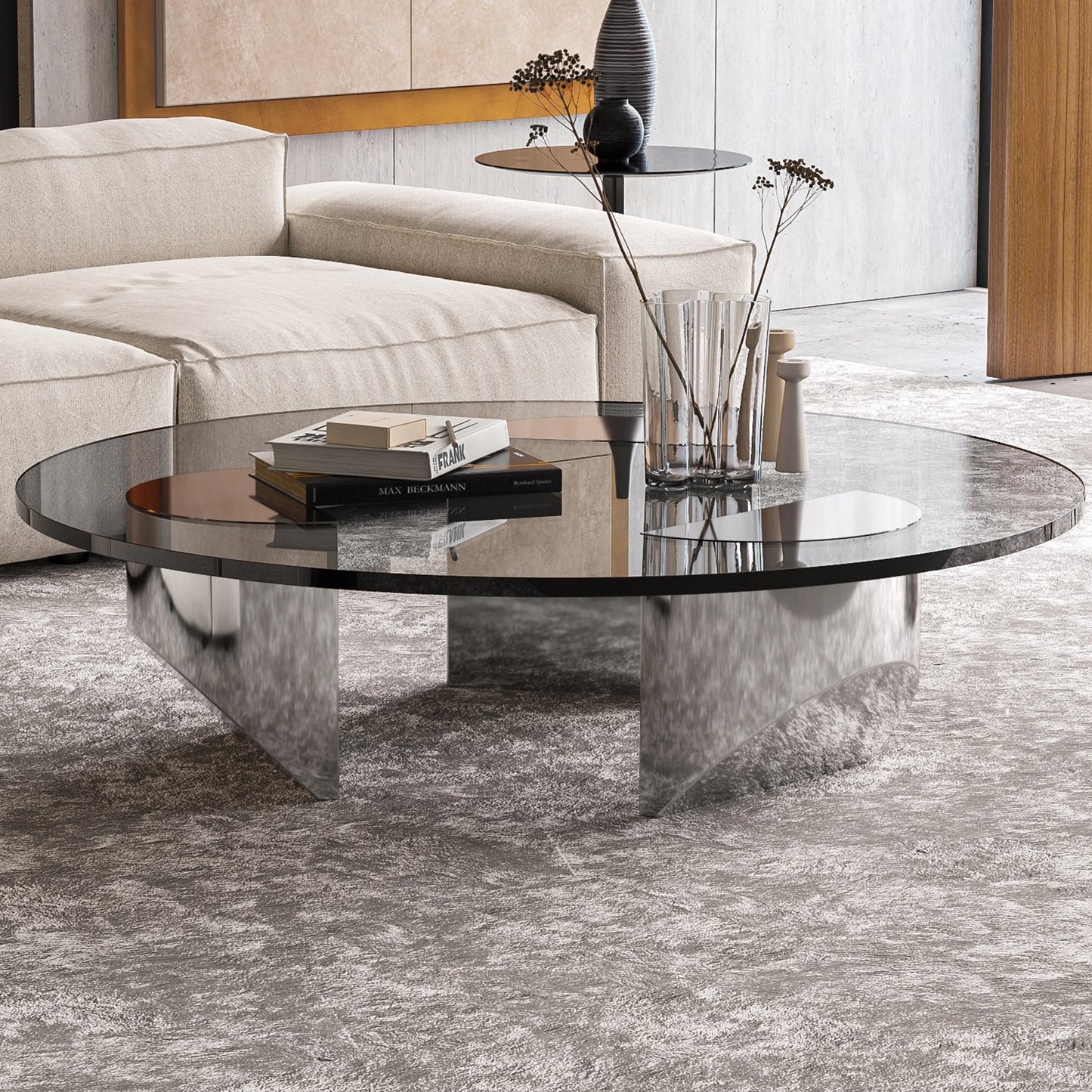 Round Coffee Glass Table Wedge  with Tempered Glass Top End Table for Living Room Home Office