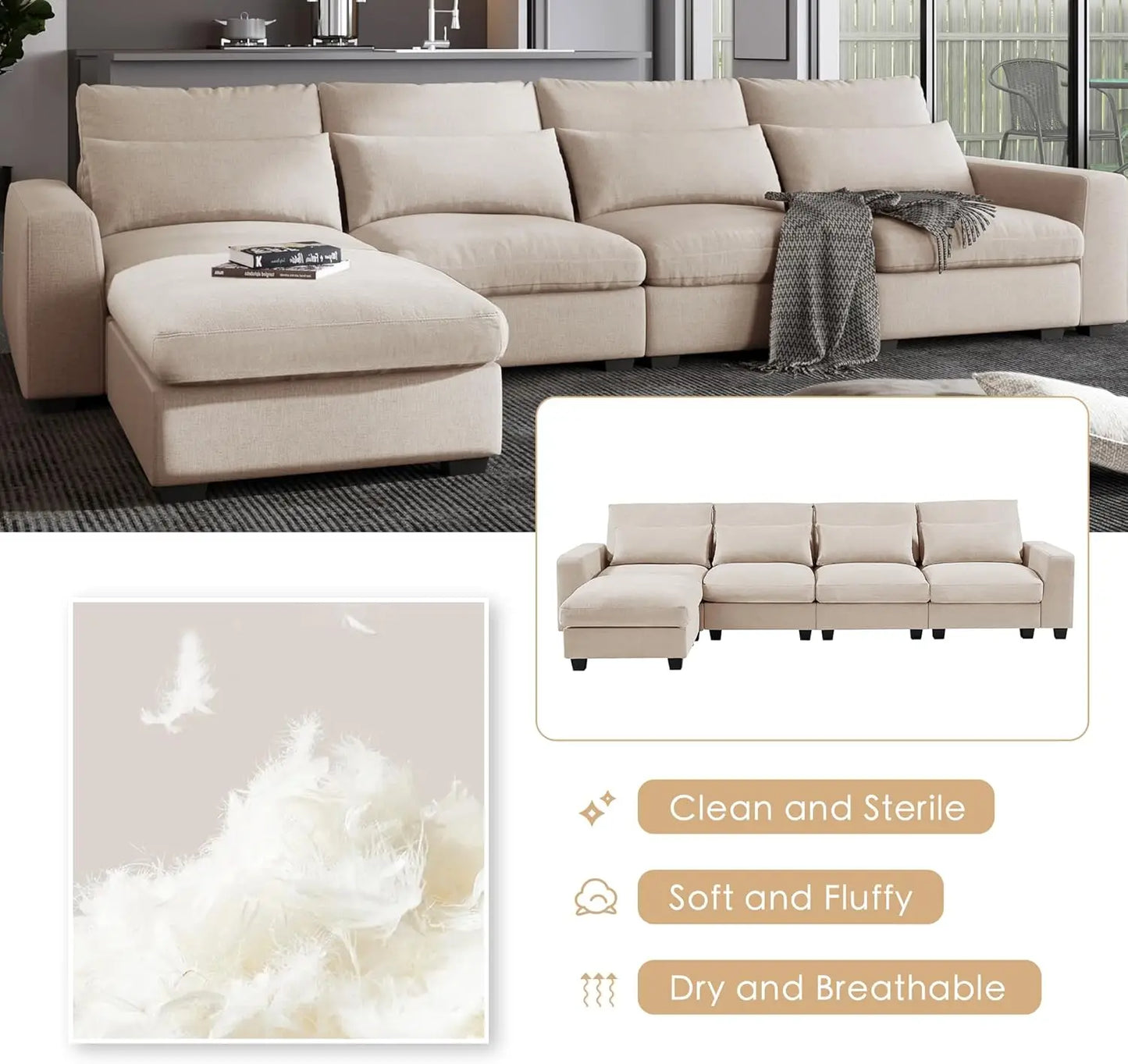 Modern Upholstered Sectional Sofa Set,