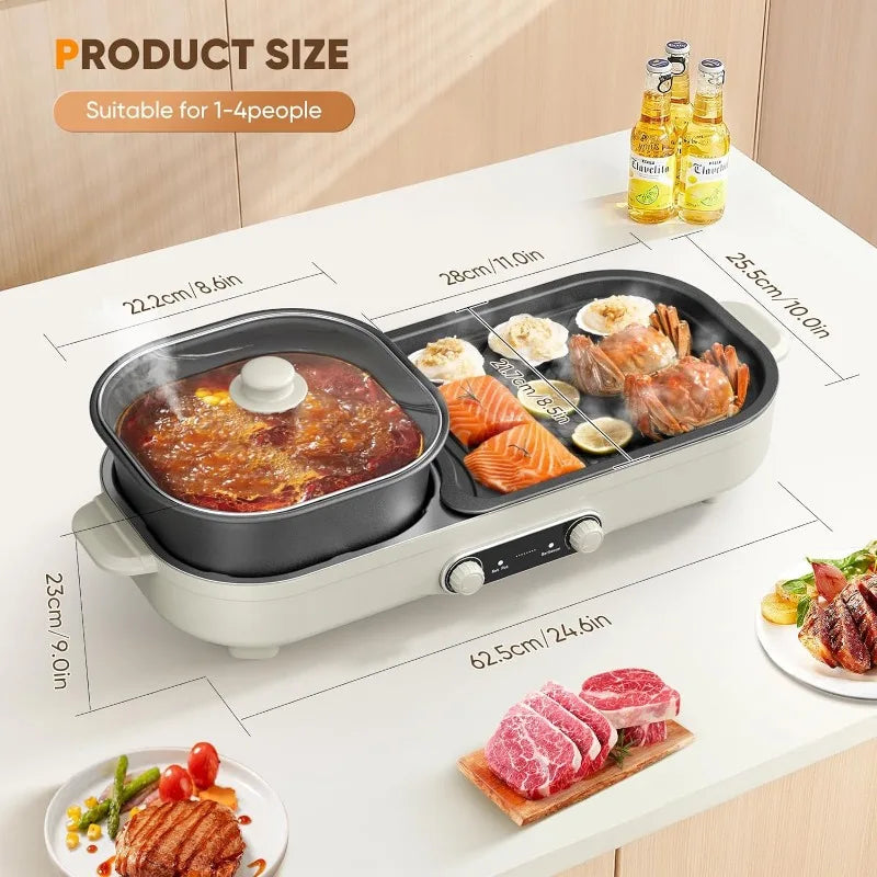 Hot Pot Electric with Grill - BBQ Grill Indoor and  Pot, Removable Non-Stick
