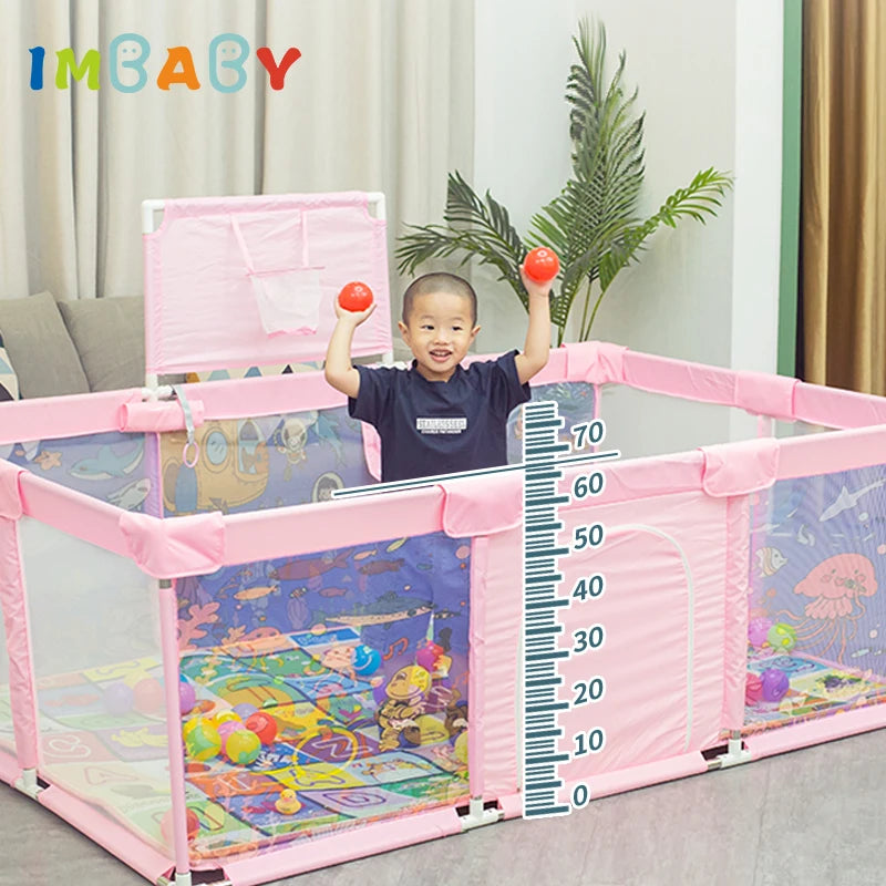 IMBABY Baby Playpens Large Baby Playground Cartoon Playpen for Children Basketball Baby Activity Fence Pool Balls Park for Baby