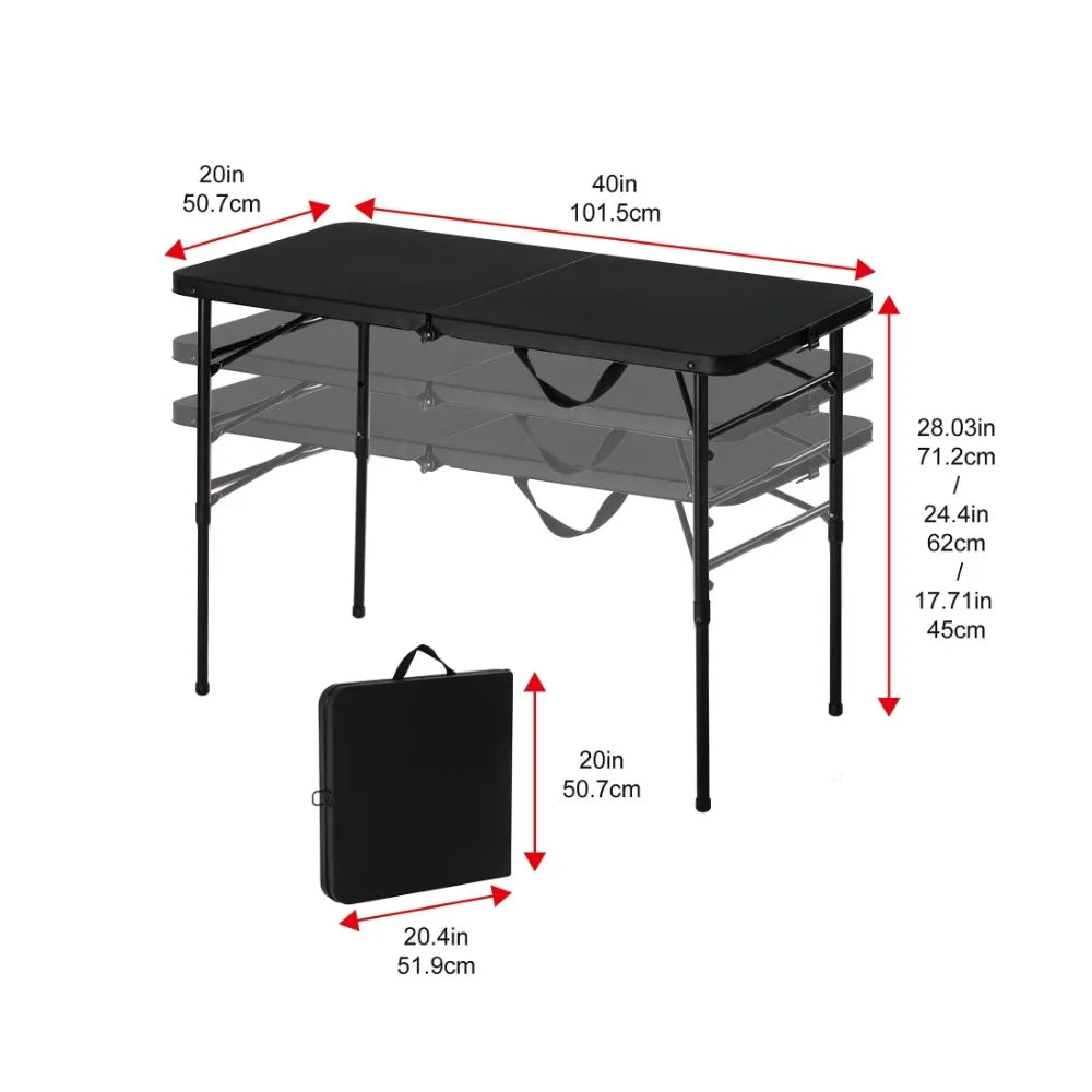 Adjustable Height Fold-in-Half Folding Table