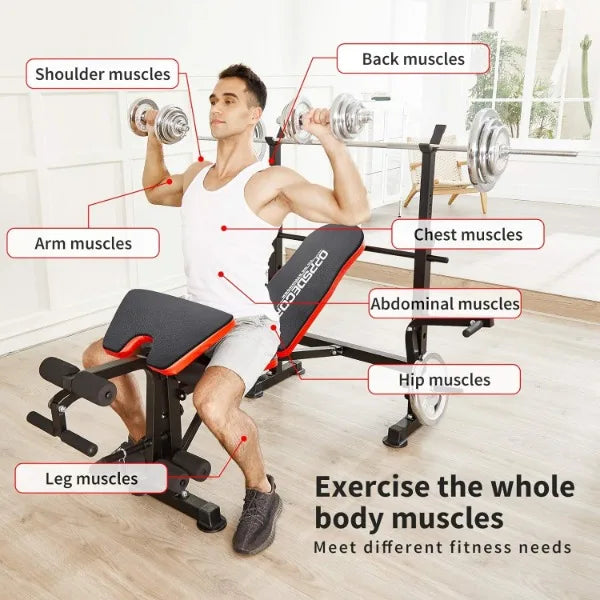 600lbs 6 in 1 Weight Bench Set with Squat Rack Adjustable Workout Bench with Leg Developer Preacher
