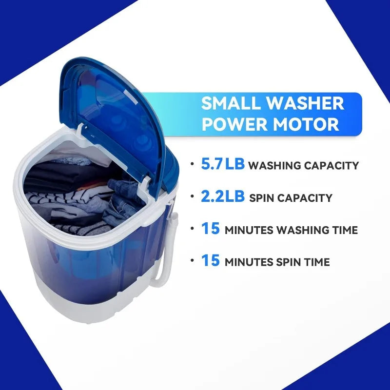 Portable Mini Washing Machine 5.7 lbs Washing Capacity Semi-Automatic Compact Washer Spinner Small Cloth Washer Laundry
