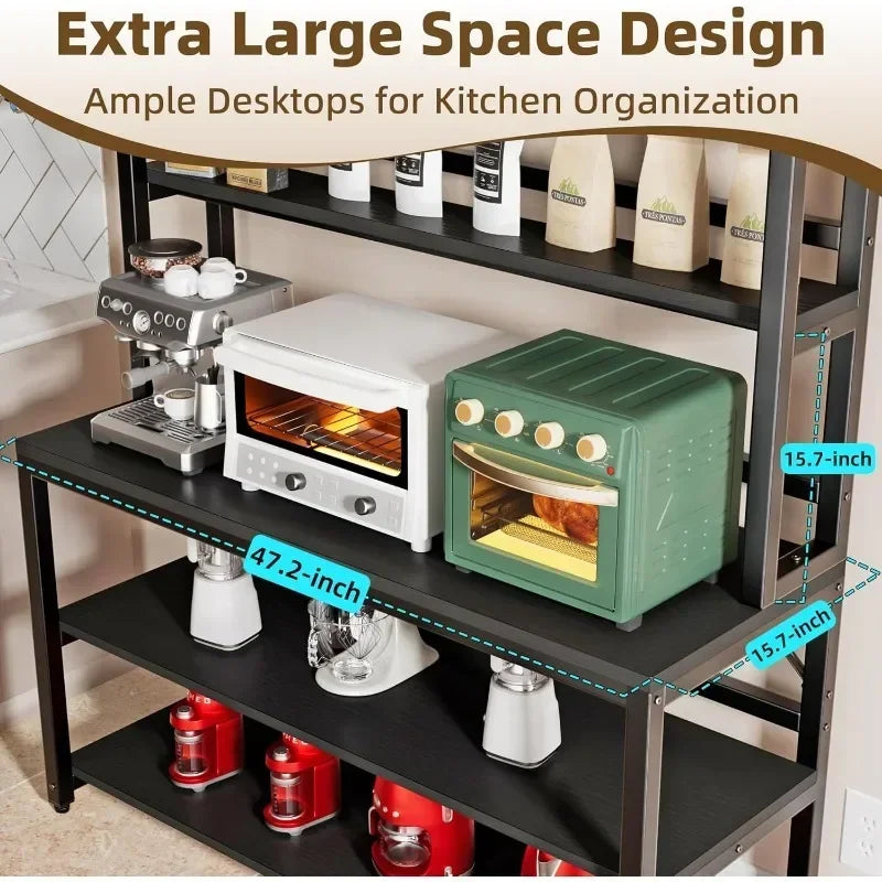 Large Bakers Rack for Kitchens, 6 Tiers  Stand with Hutch & Storage, Freestanding Tall Organizer