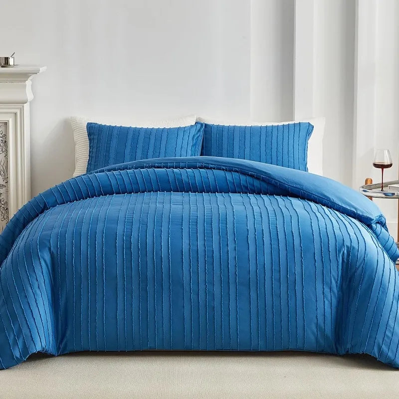 Cover Set Queen Size, Striped Textured Duvet Bedding Set, 3 Pcs Ultra Soft