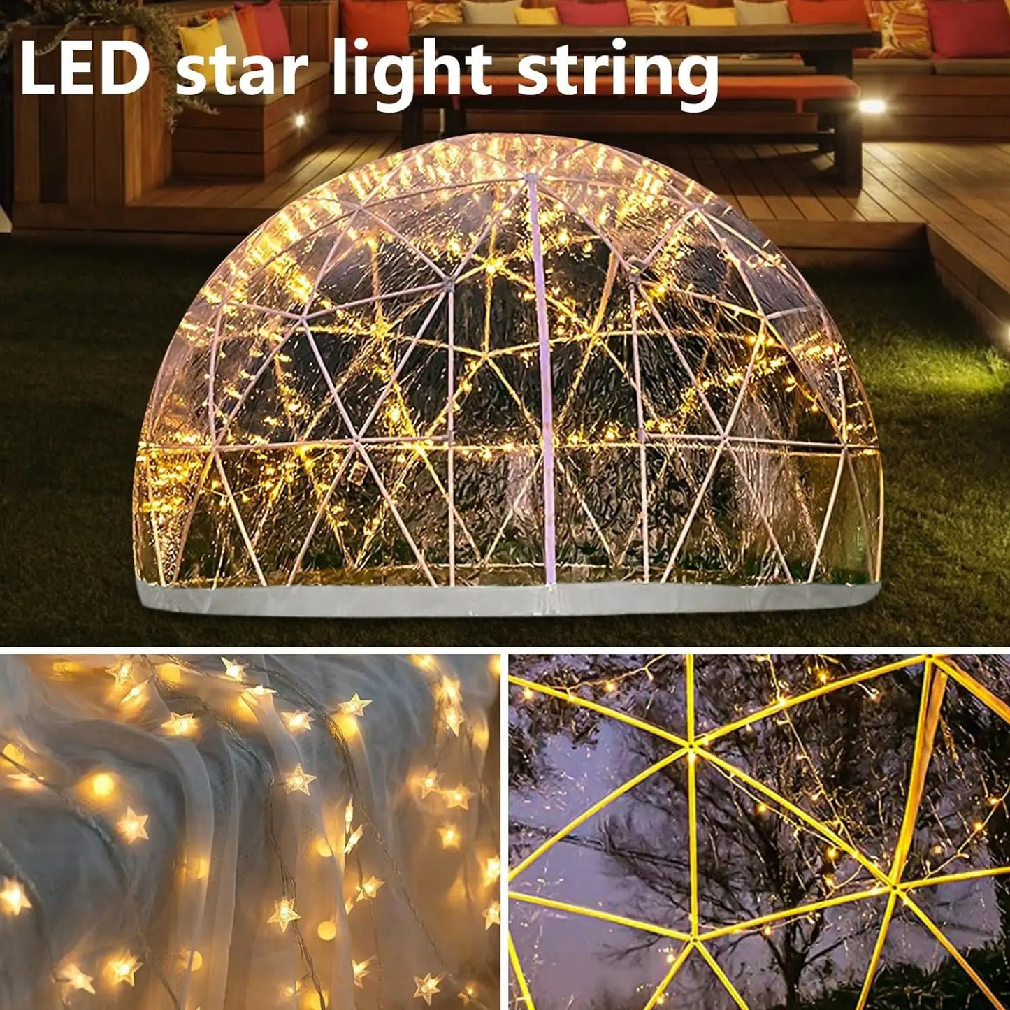 12FT Garden Dome Igloo Tent House Garden with PVC Cover and 2 * 10m Light Strings Weatherproof
