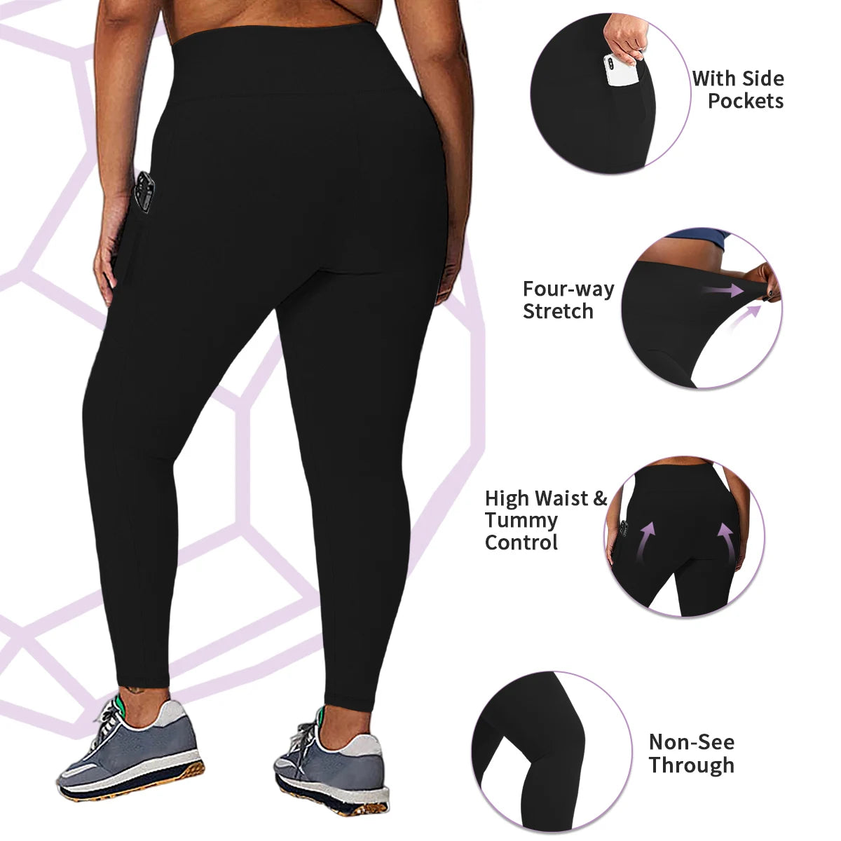 3 Pack Plus Size Leggings With Pockets For Women High Waisted Spandex Soft Workout Yoga Pants