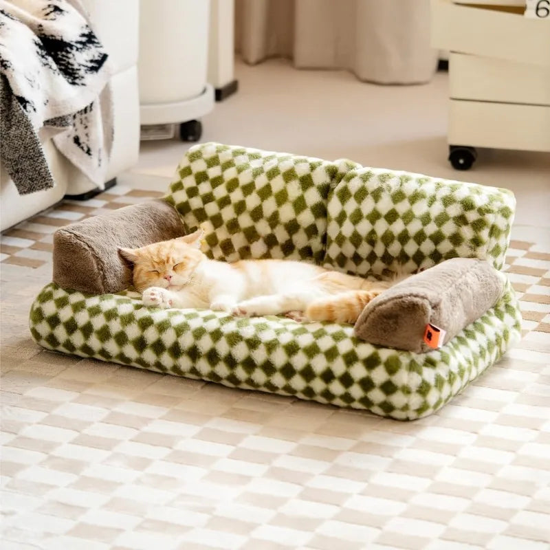 Pet Couch Bed, Washable Cat Bed Small Dogs up to 25 lbs, Non-Slip Bottom,