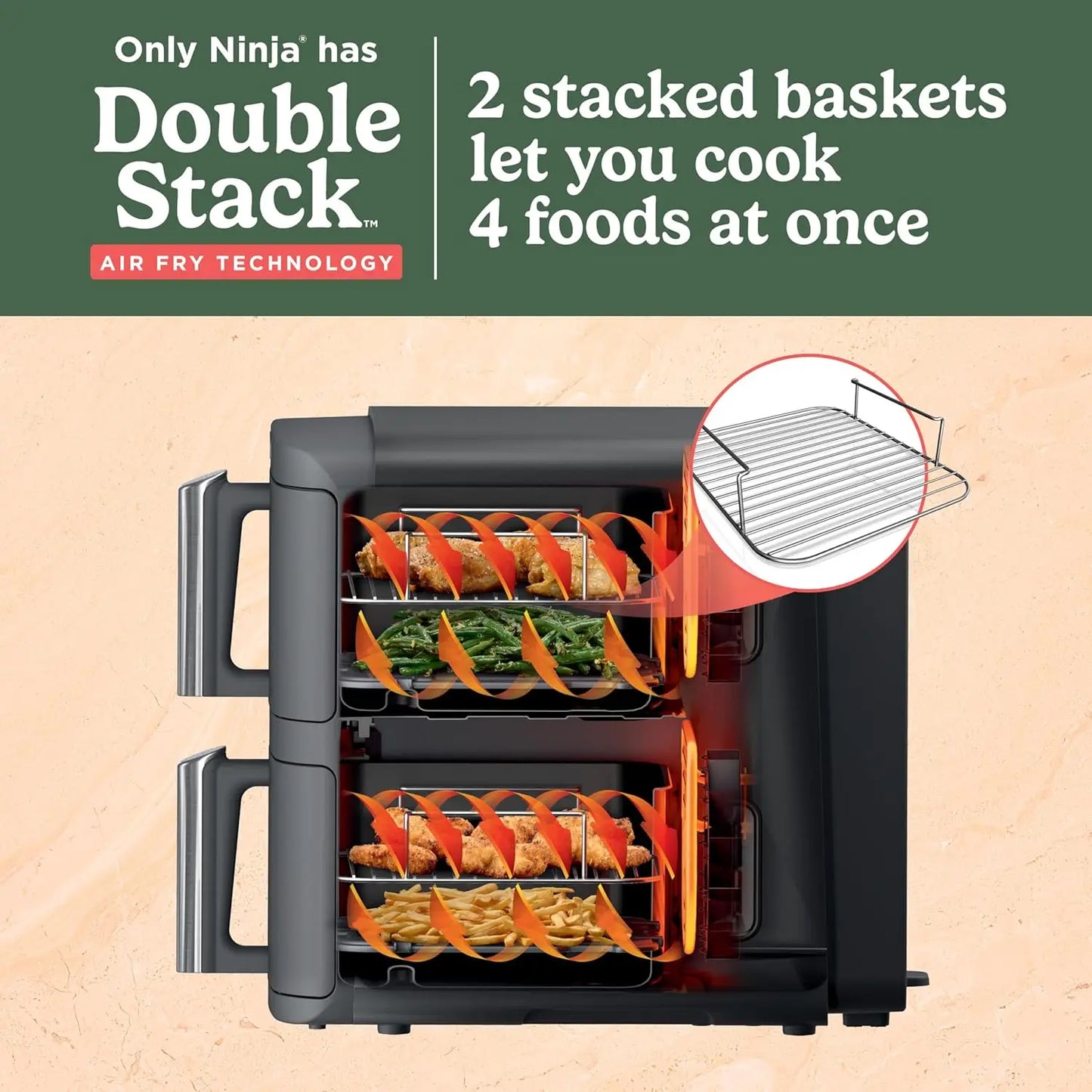 DoubleStack XL 2-Basket Air Fryer, Double Stack  Cooks 4 Foods at Once, Compact , 10 QT,
