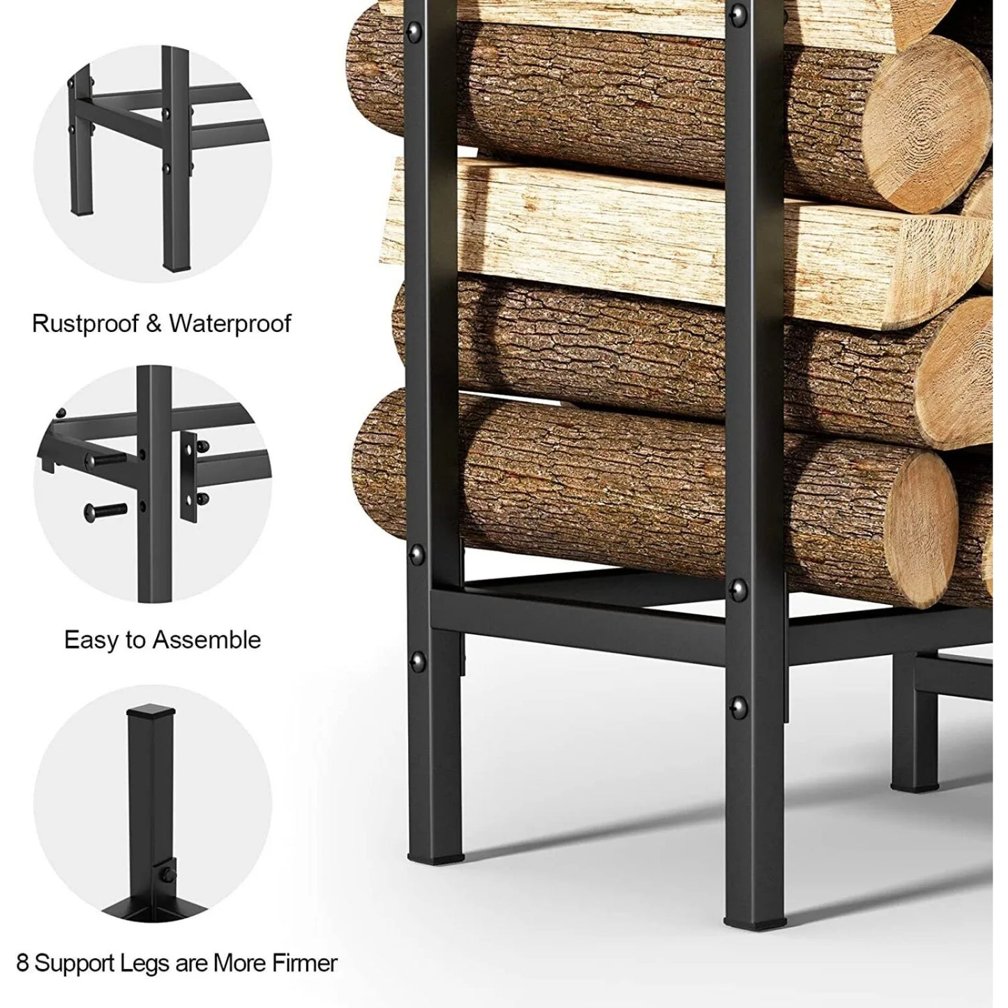 Heavy Duty Outdoor Firewood Rack Adjustable Holder