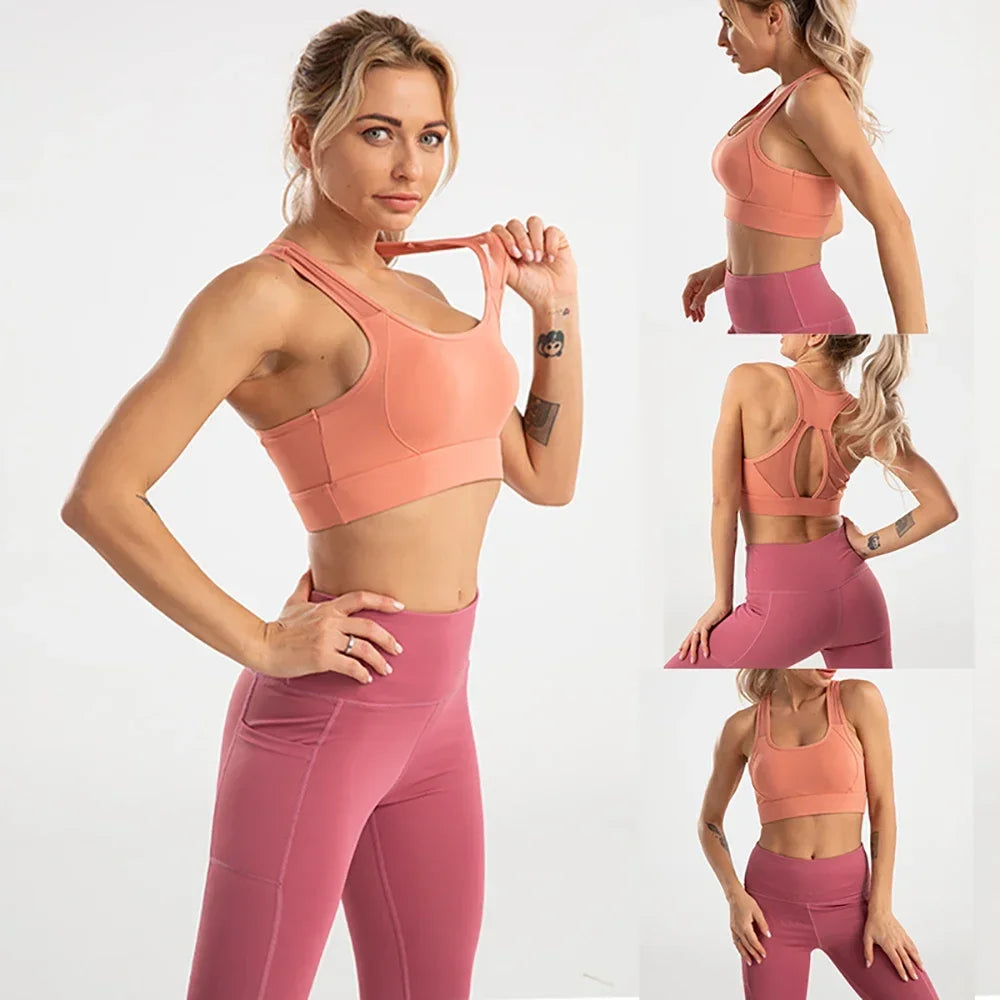 2 Pieces Yoga Suit Sports Running Sportswear Fitness Workout Clothes  High Waist Leggings Crop Top Gym Set Women