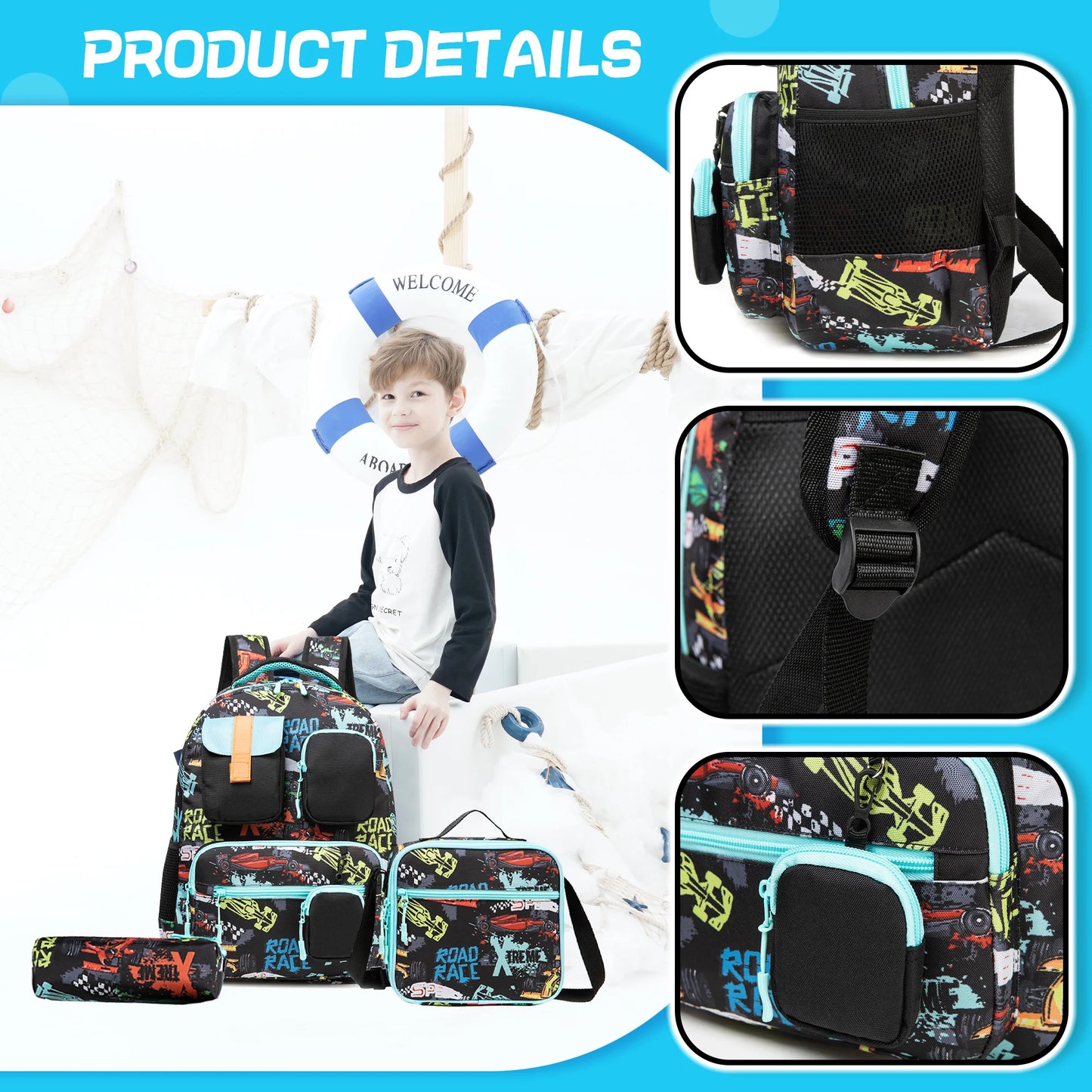 3PCS Backpacks For Boys School Backpacks For Elementary Students Ages 8-10