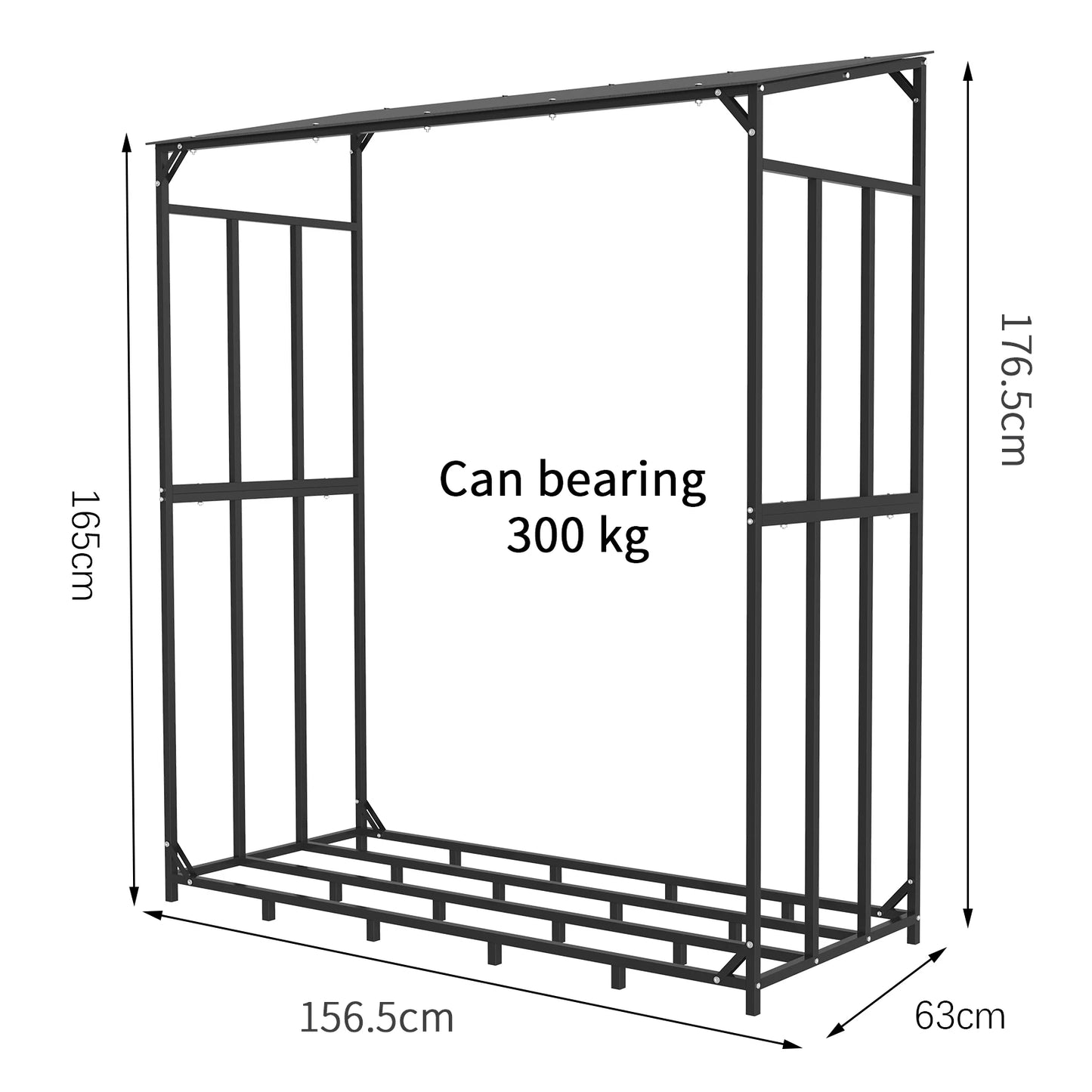 Heavy Duty Outdoor Firewood Storage Log Rack Metal Stand with Top Cover