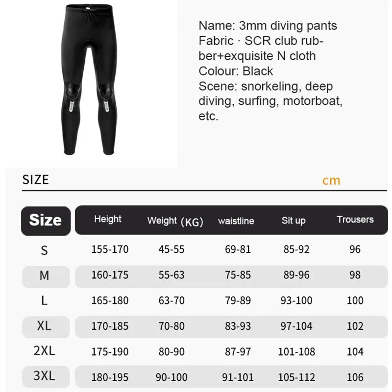 Diving Suit for Men Women Wet SUIT Pants Swimwear Black Keep Warm Black Surfing Snorkeling
