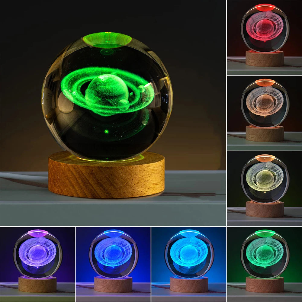 3D Laser Engraved Flower of Life Crystal Ball 16 Color Night Lighting Chakra Healing Grid Flower