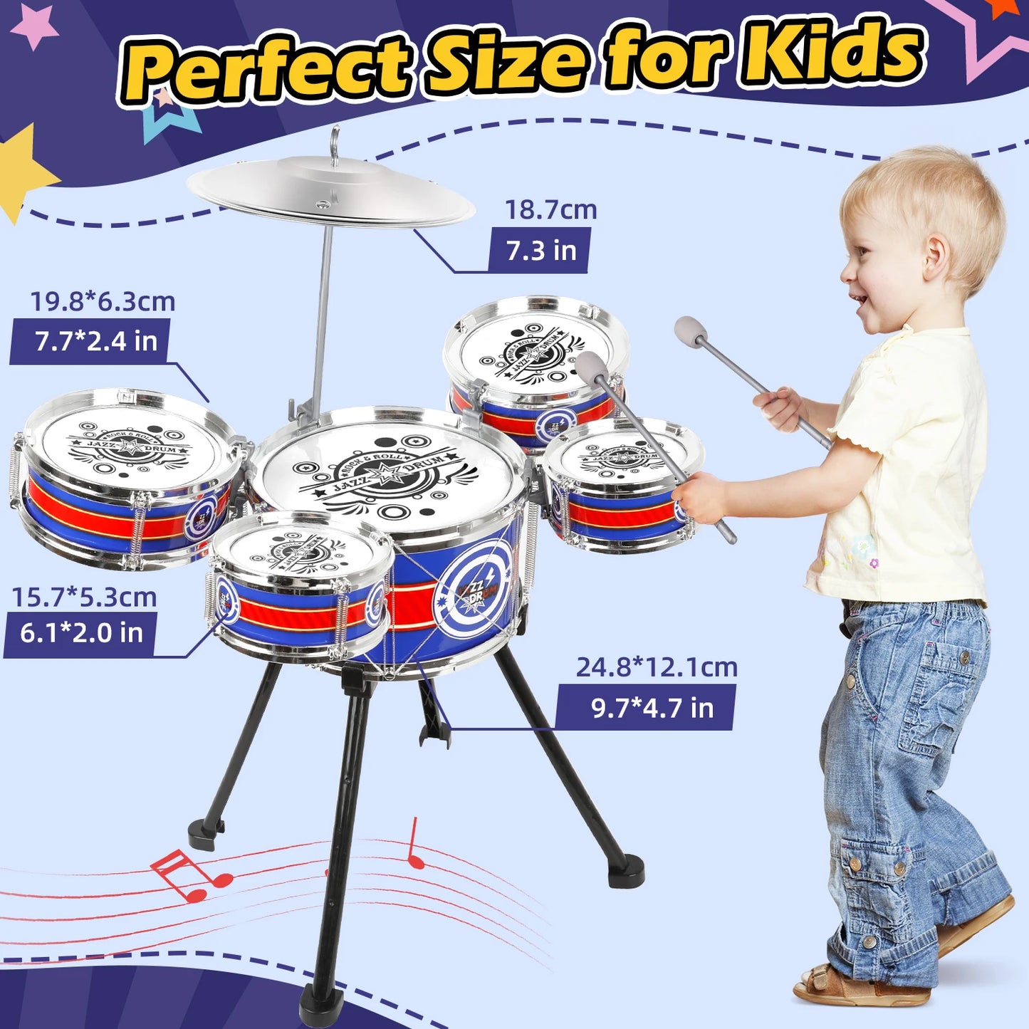Kids  Drum Sets for  Beginners  with Stool &  5 Drums Musical Instruments