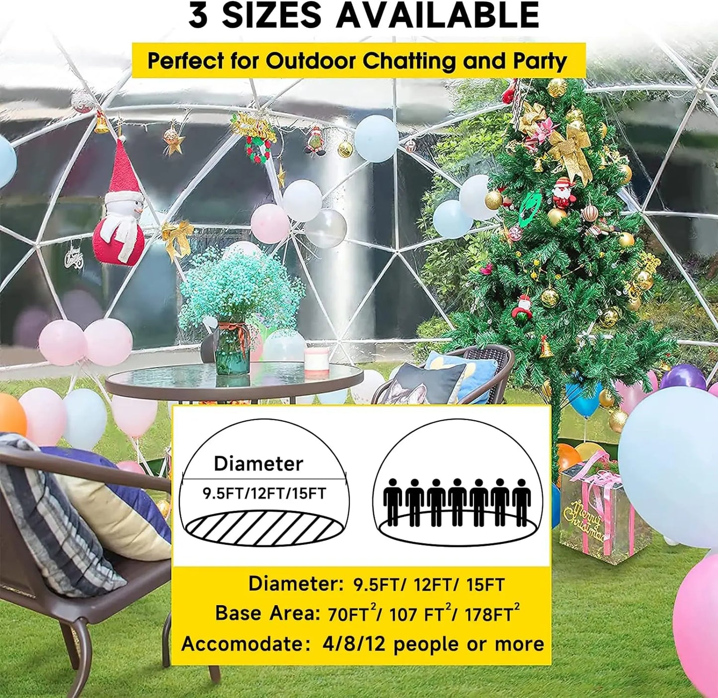 12FT Garden Dome Igloo Tent House Garden with PVC Cover and 2 * 10m Light Strings Weatherproof