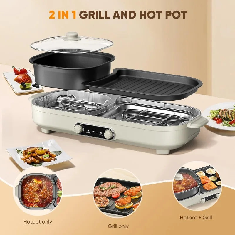 Hot Pot Electric with Grill - BBQ Grill Indoor and  Pot, Removable Non-Stick