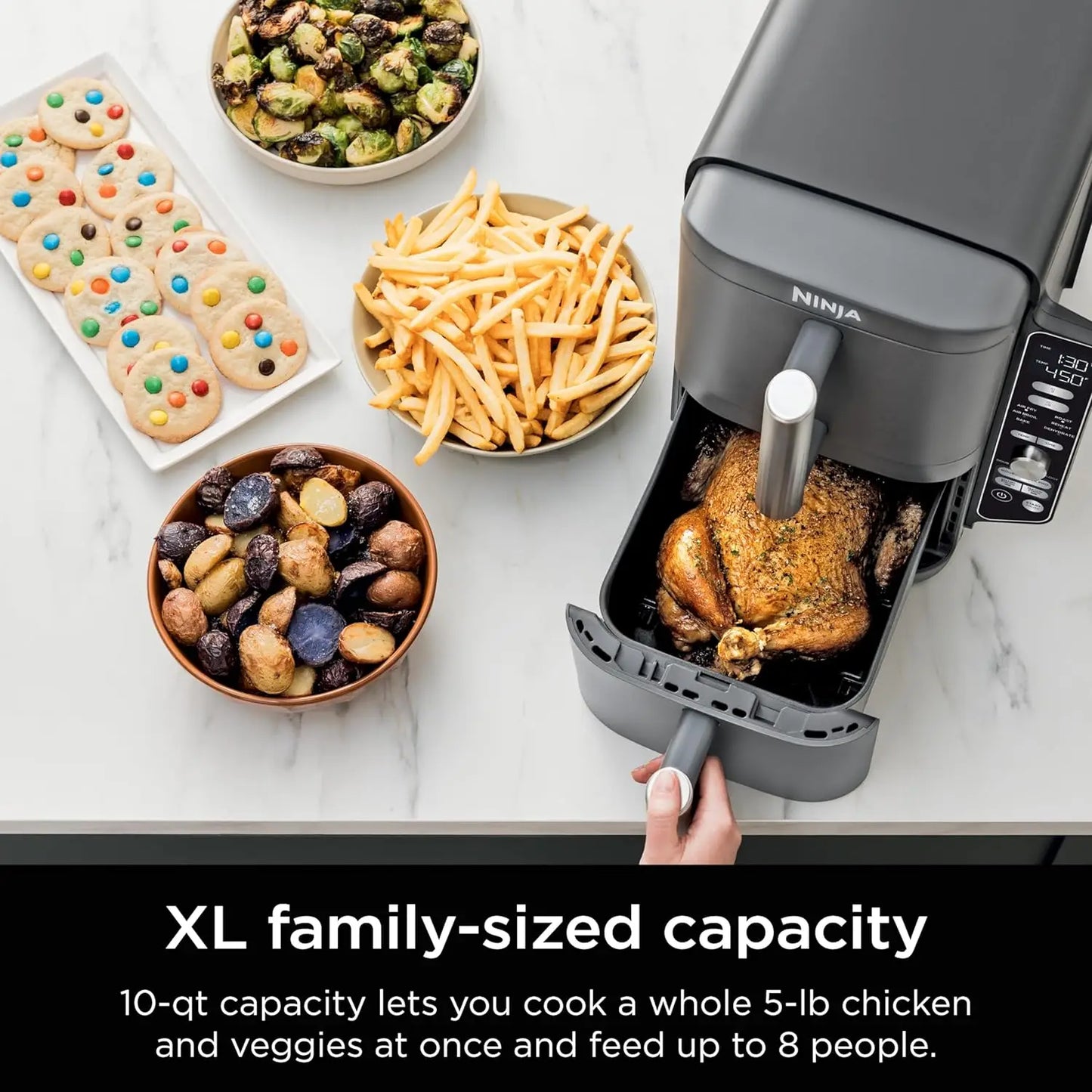 DoubleStack XL 2-Basket Air Fryer, Double Stack  Cooks 4 Foods at Once, Compact , 10 QT,