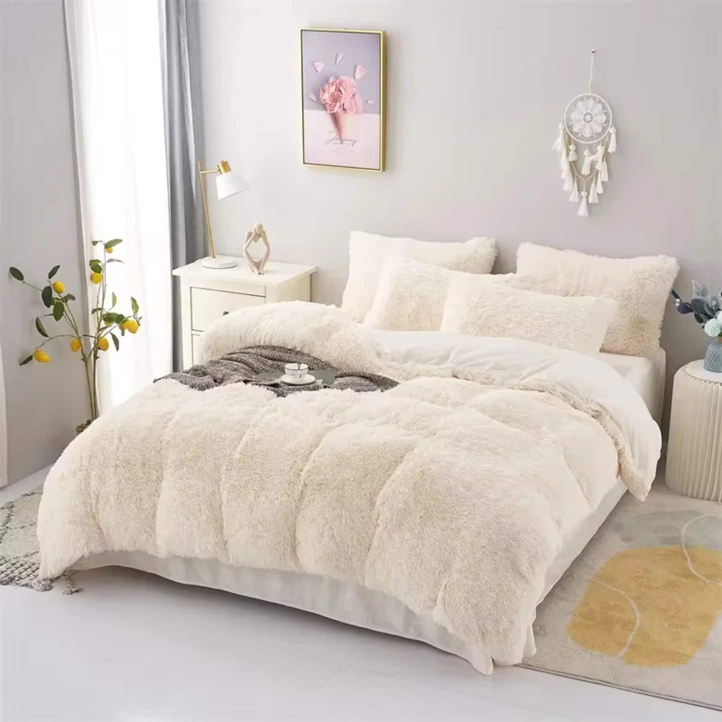 Cozy Plush Three-Piece Bedding Set with Duvet Cover and Pillowcase, skirt, Single and Double Beds,