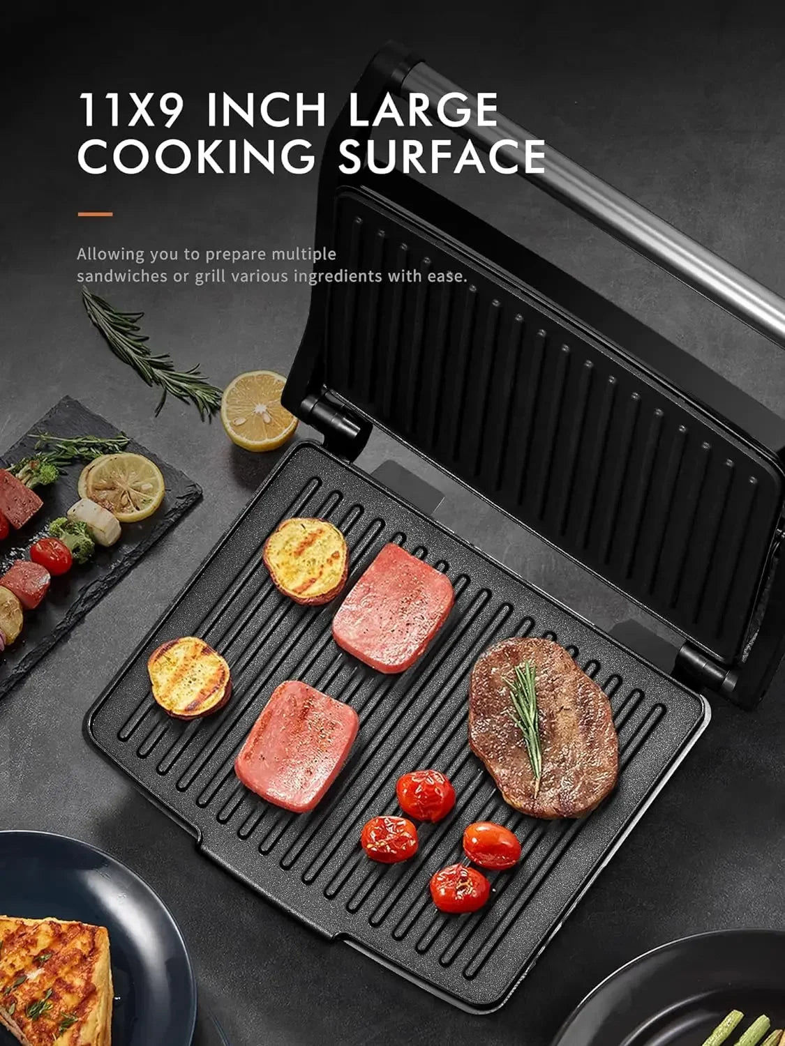 Panini Press Grill, Gourmet Sandwich Maker, Electric Indoor Grill with Non-Stick and Removable Drip Tray