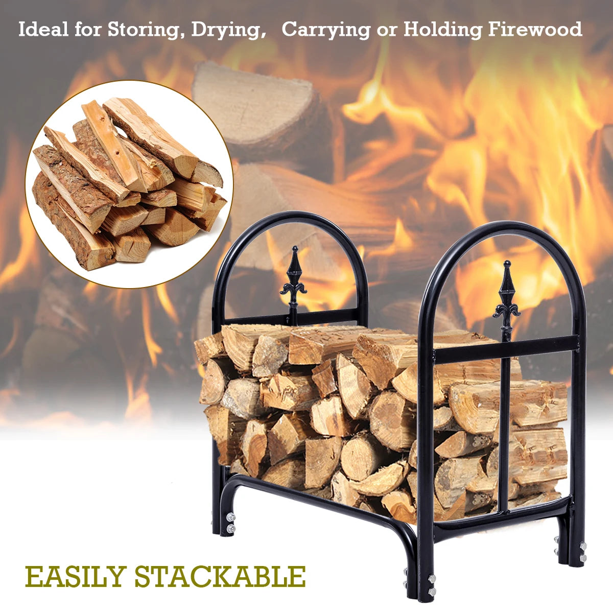 2 Feet Outdoor Heavy Duty Steel Firewood Log Rack Wood Storage