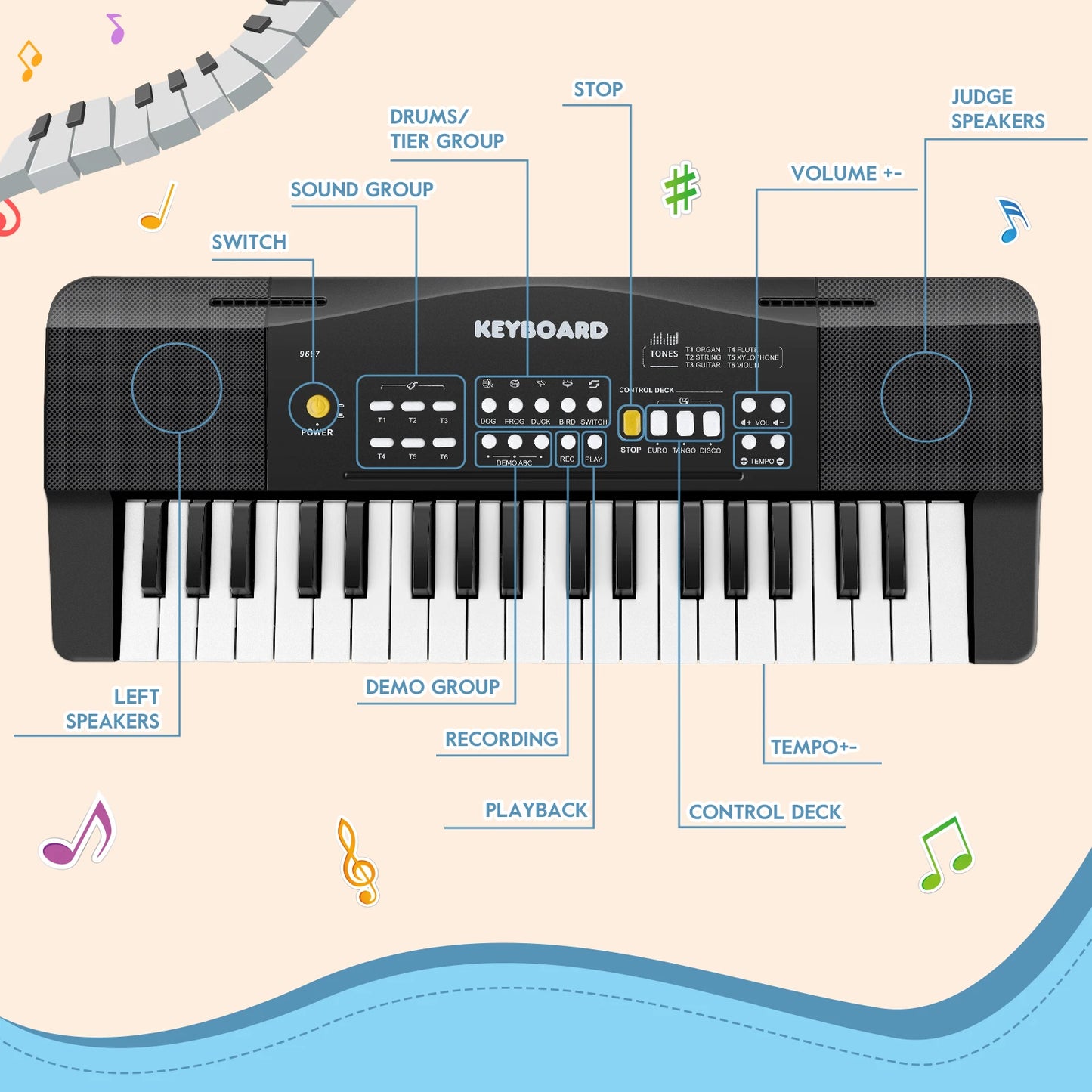 Kids Piano Keyboard 37 Keys Electronic Musical Multi Functional with Microphone USB Dual Speakers