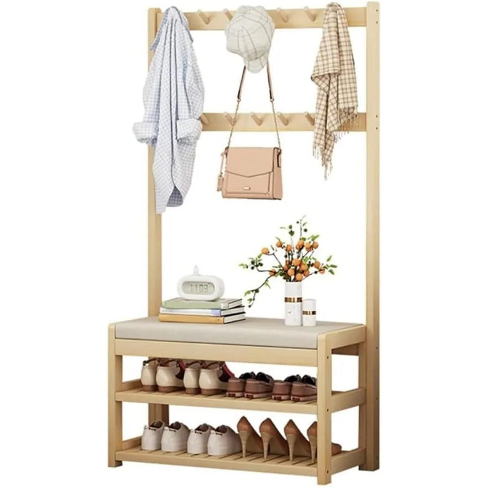 Coat Rack Shoe Bench, Entryway Hall Hat Stand Rod Storage Organizer