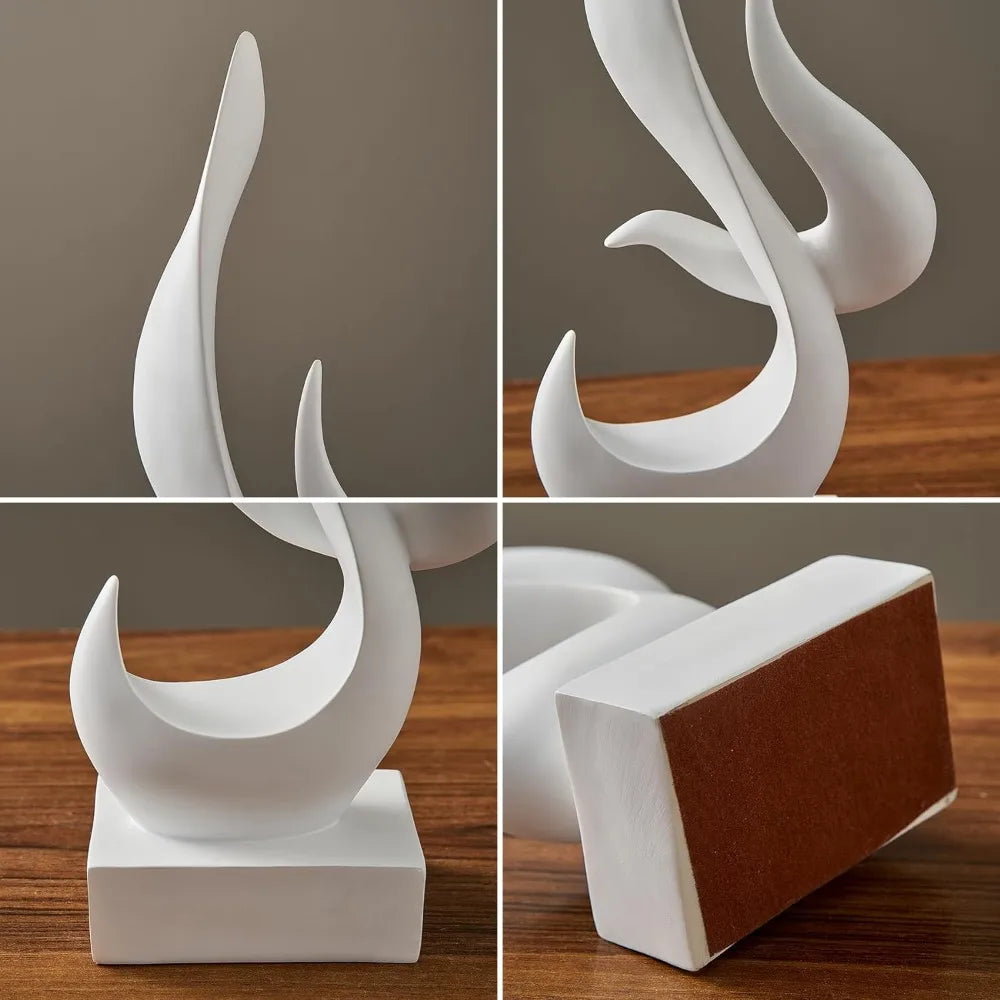 White Flame Abstract Sculpture Resin Art Statue Modern Home Decor for Living Room TV Stand Office Shelf Accents Decoration