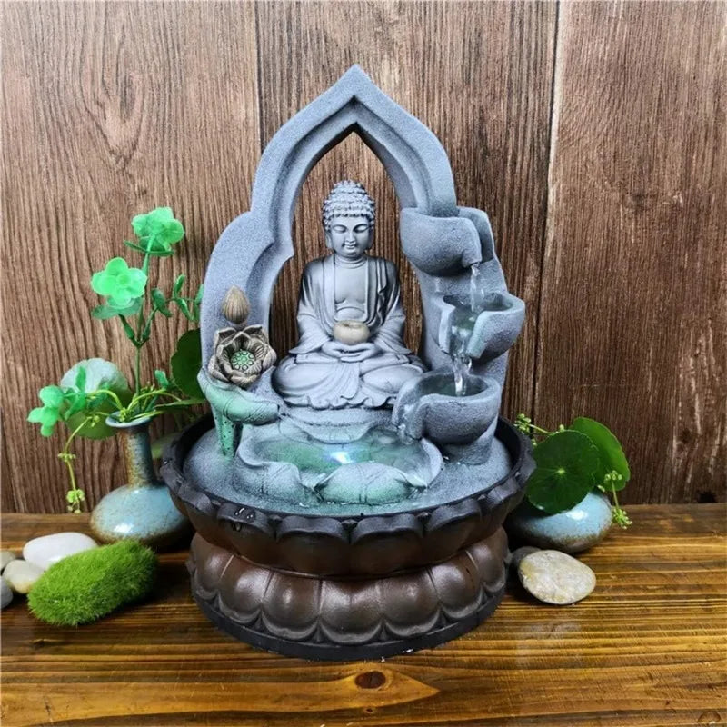Buddha Tabletop Waterfall Fountain Meditation Relaxing Indoor Decoration, Zen Fountain