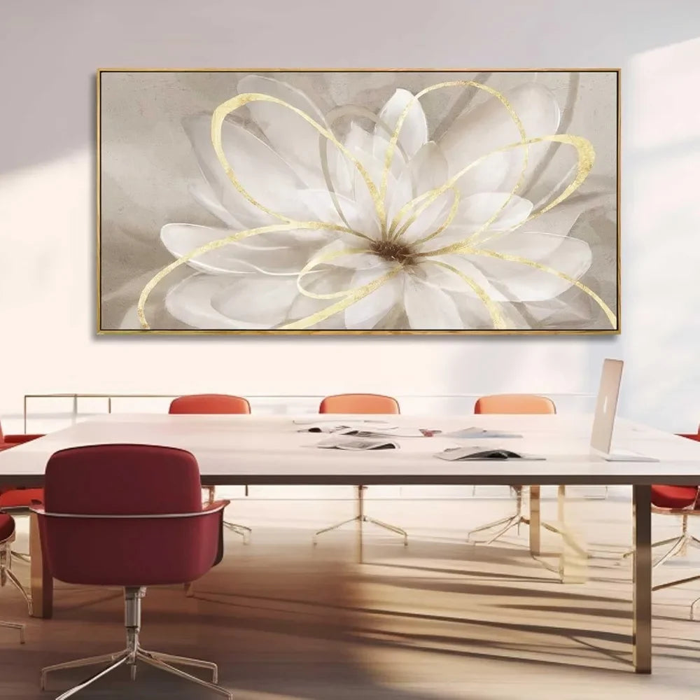Large Canvas Wall Art Living Room Decors Gold Walls Decor Artwork White Floral 30x60