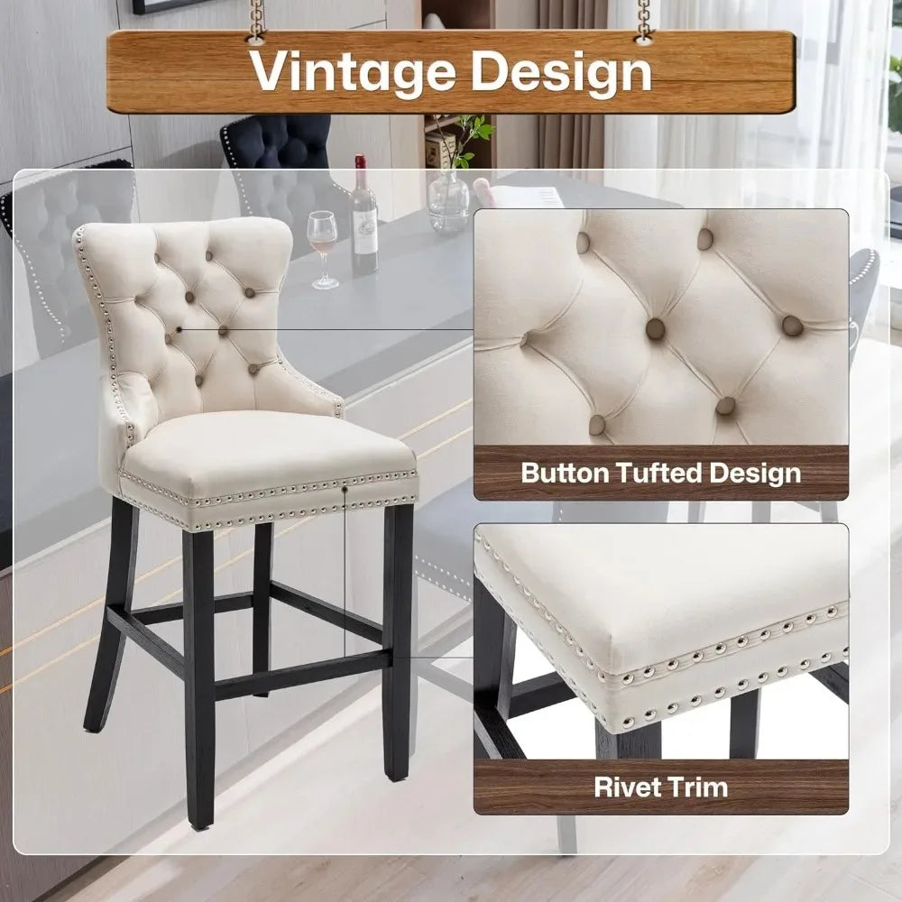 Set of 2, 26 Counter Height Stools with Button Island, Bar Stools