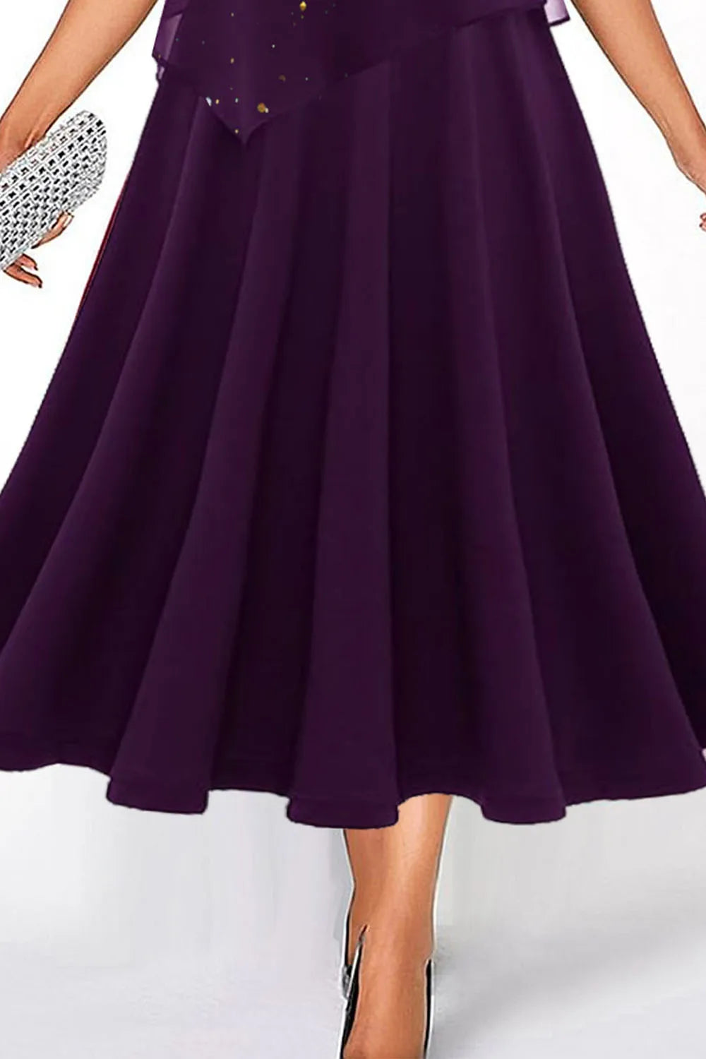 Plus Size Casual Purple Chiffon Glitter Print Layered Dress V Neck