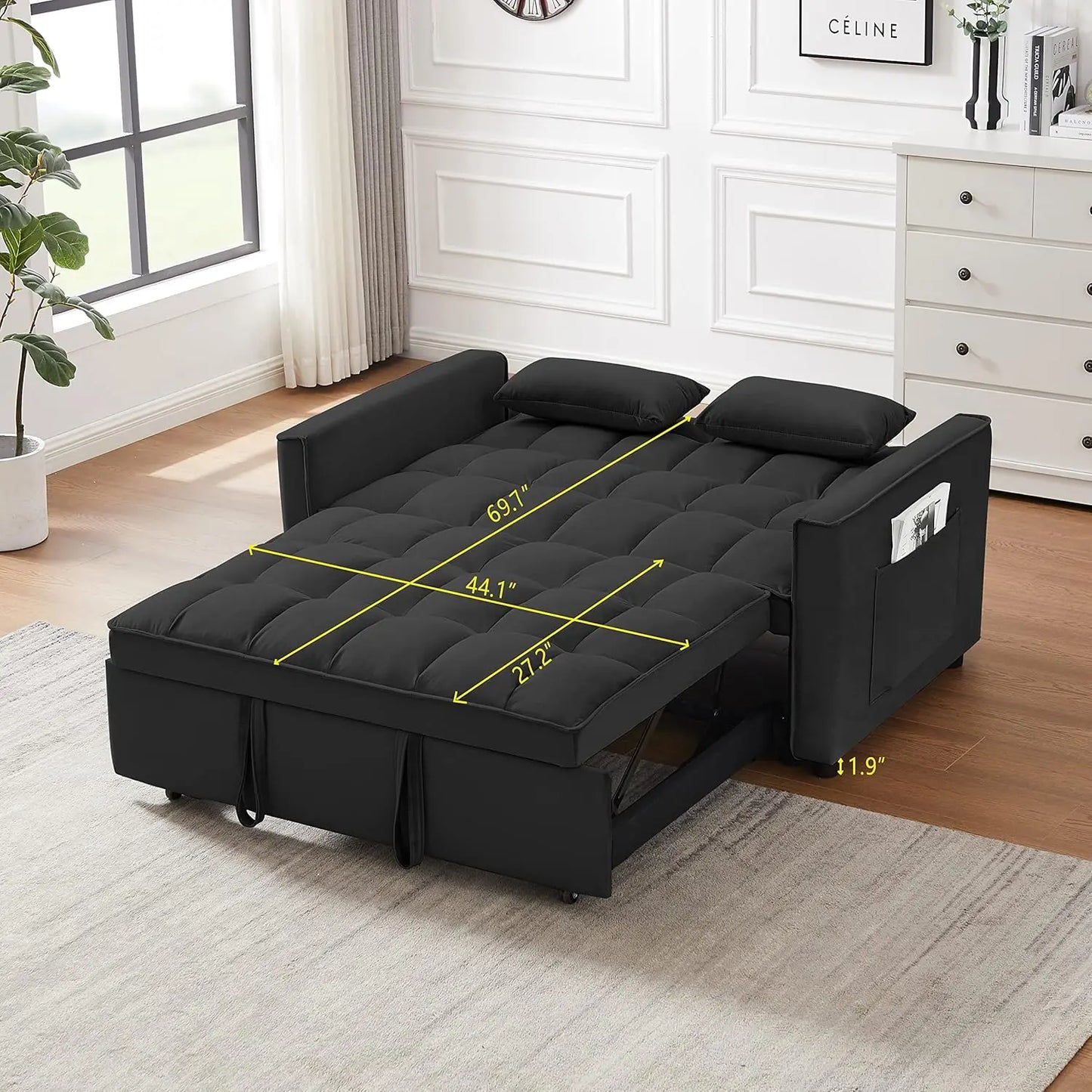 Modern Convertible Sleeper Sofa Bed, Seat Lounge Sofa w/Reclining Backrest