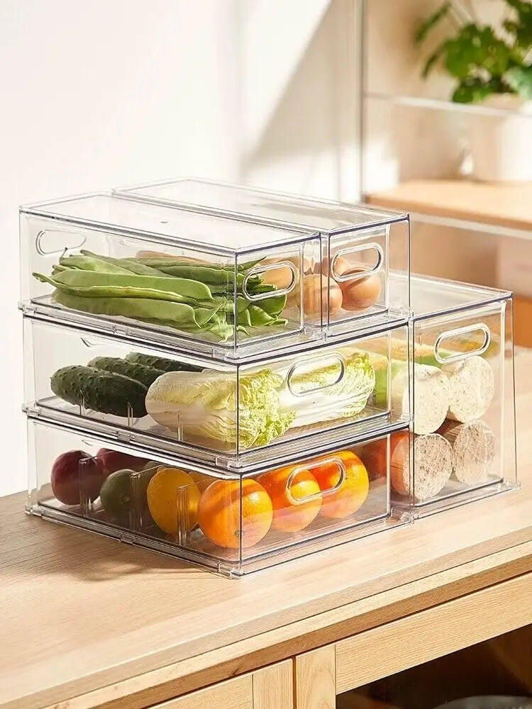 4pack Stackable Refrigerator Organizer Bins with Pull-Out Drawer