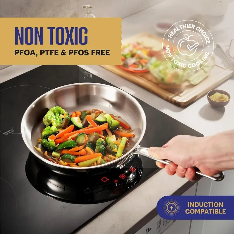 3 Ply Stainless Steel Cookware Set - 10-Piece, Full Clad, Induction, Non-Toxic, Oven Safe, Professional Pots
