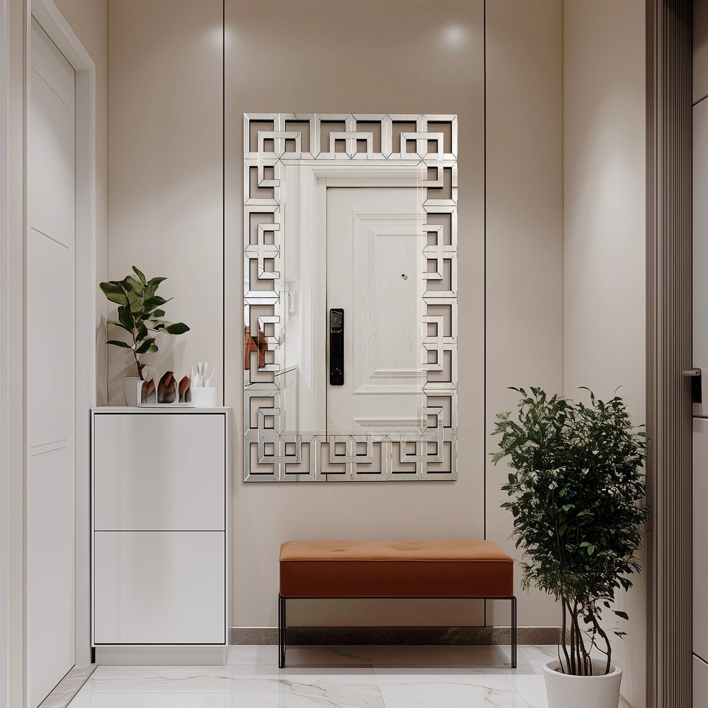 Rectangle Silver Venetian Art Mirror Living Room Bathroom with  Mounted Accent Mirror