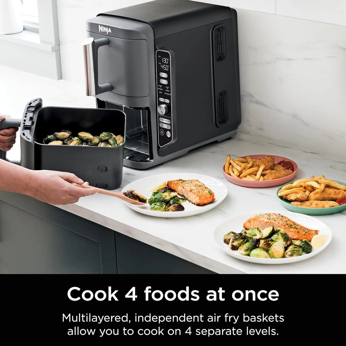 DoubleStack XL 2-Basket Air Fryer, Double Stack  Cooks 4 Foods at Once, Compact , 10 QT,