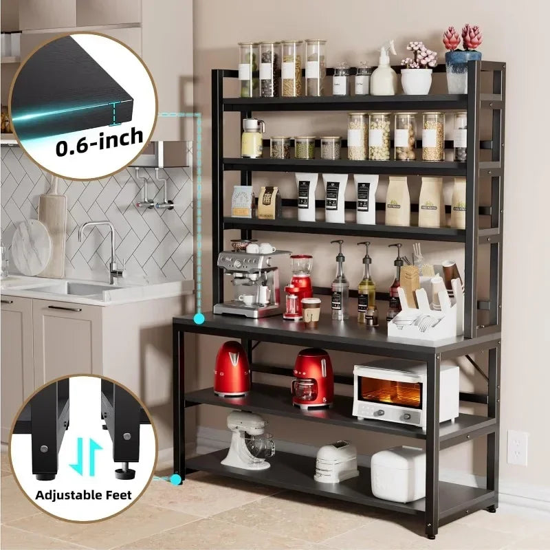 Large Bakers Rack for Kitchens, 6 Tiers  Stand with Hutch & Storage, Freestanding Tall Organizer