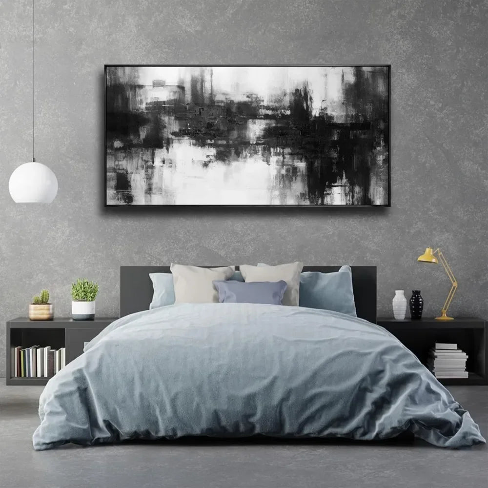 Abstract Wall Art Large Size Framed Home Artwork Decor Black and White