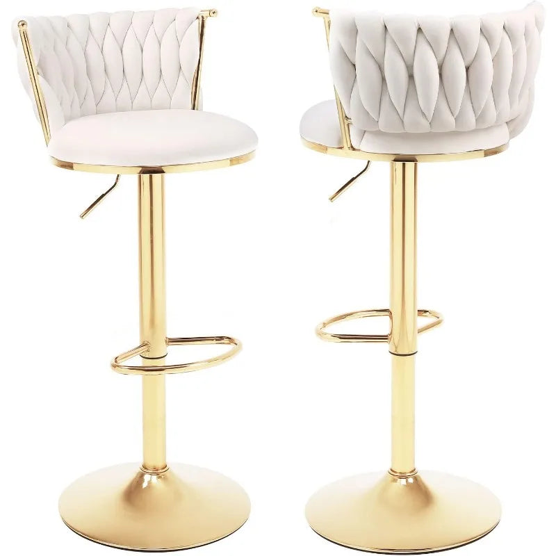 Velvet Bar Stools Set of 4 Swivel Adjustable Height Barstools with Backs Gold Metal