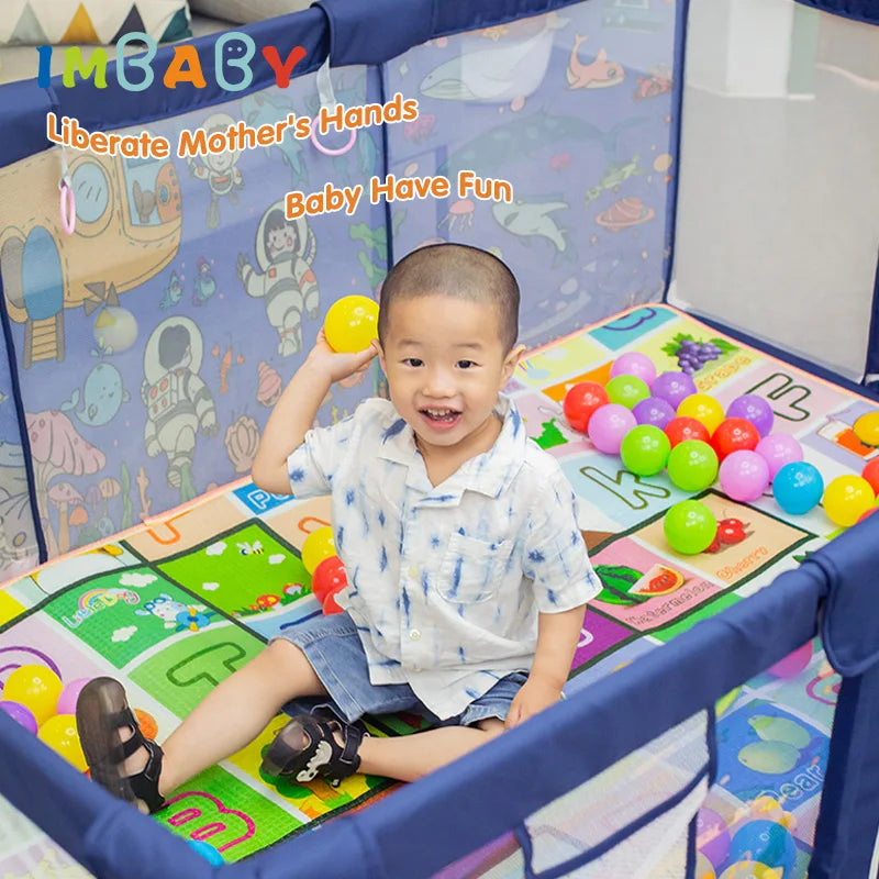 IMBABY Baby Playpens Large Baby Playground Cartoon Playpen for Children Basketball Baby Activity Fence Pool Balls Park for Baby