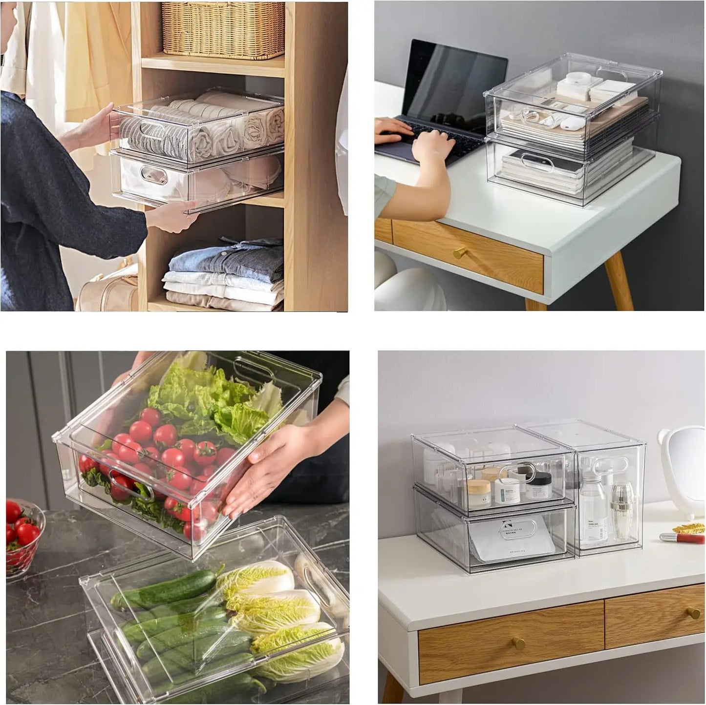 4pack Stackable Refrigerator Organizer Bins with Pull-Out Drawer