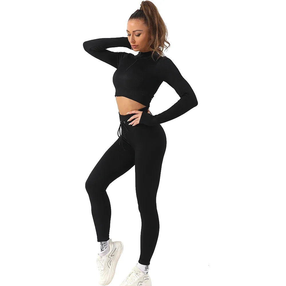 Seamless Gym Clothing Workout Clothes for Women Set High Waist For Fitness